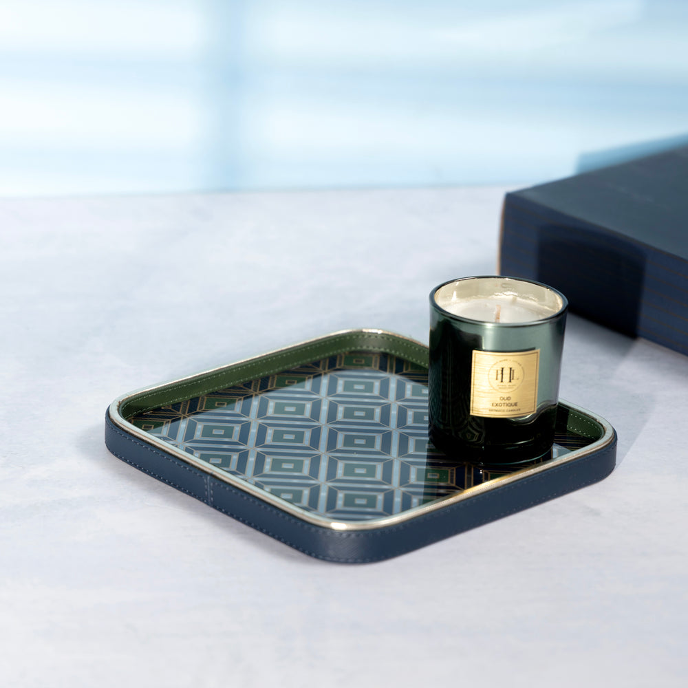 Blue Faux Leather Platter - Small
