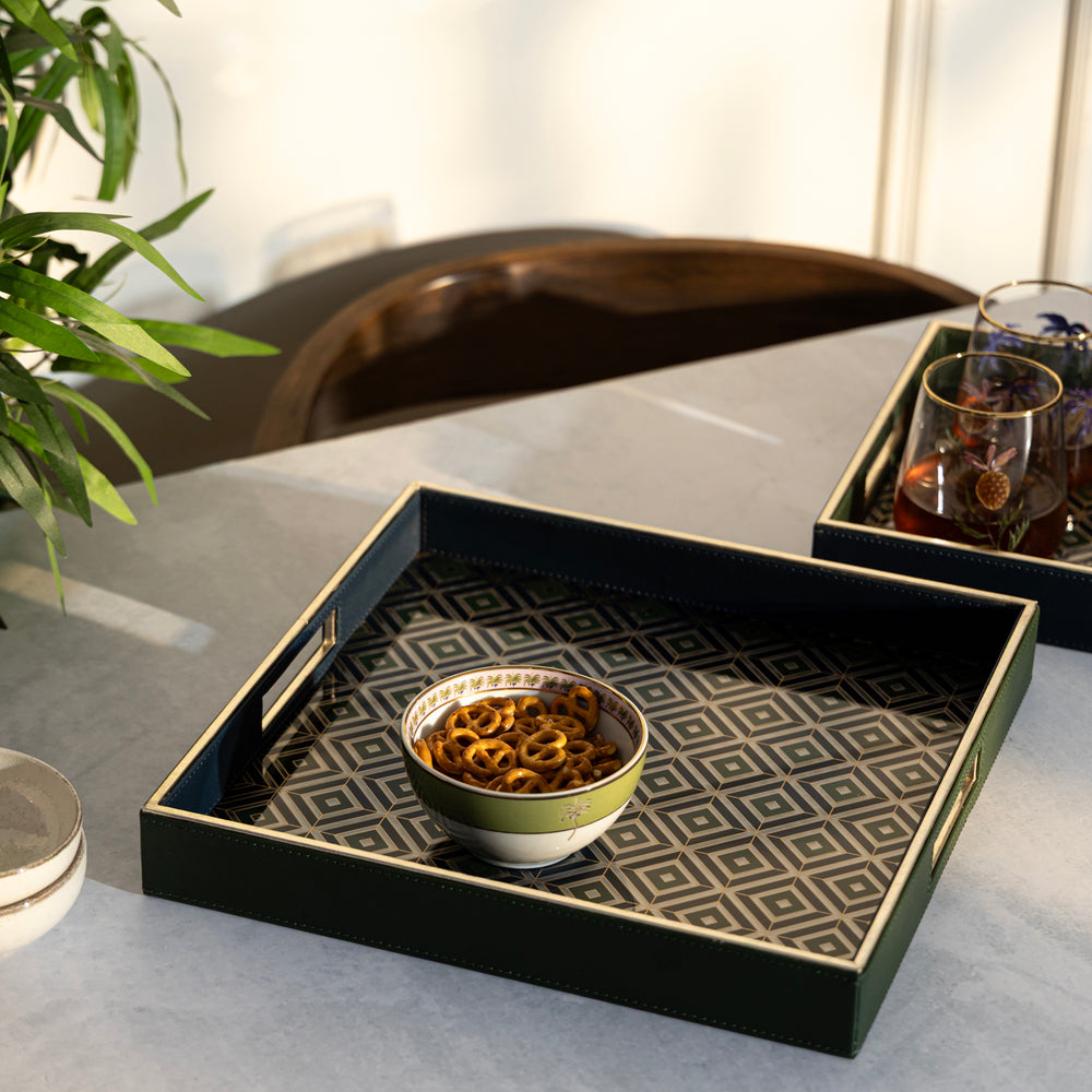 Blue Faux Leather Square Tray