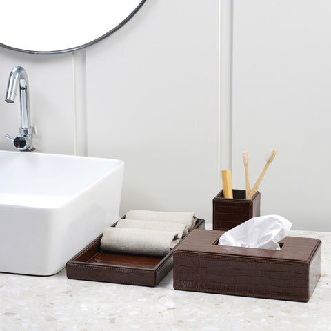 Set Of 3 Brown Solid Bathroom Collection