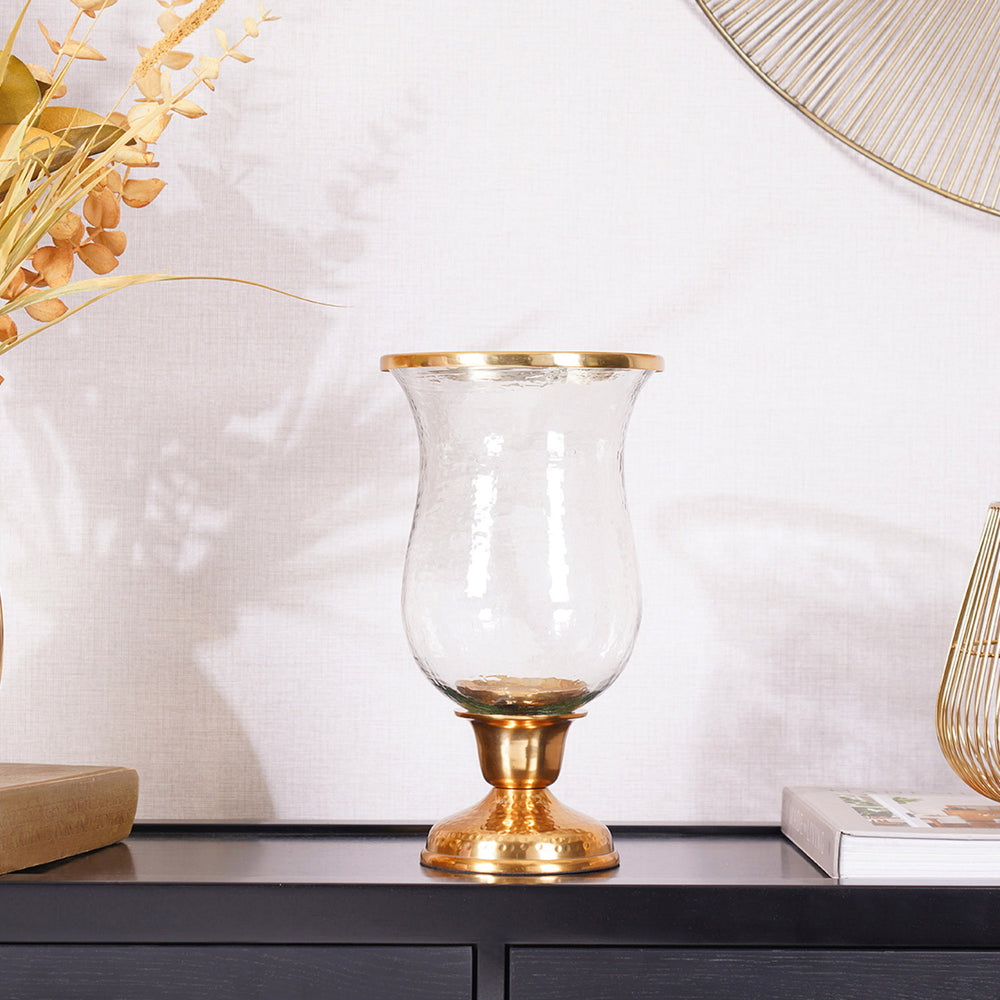 Gold-Toned  Transparent Crown Hurricane Votive Holder
