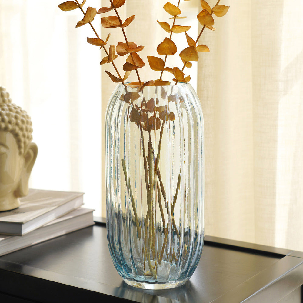 Dune Azul Ribbed Glass Vase Large