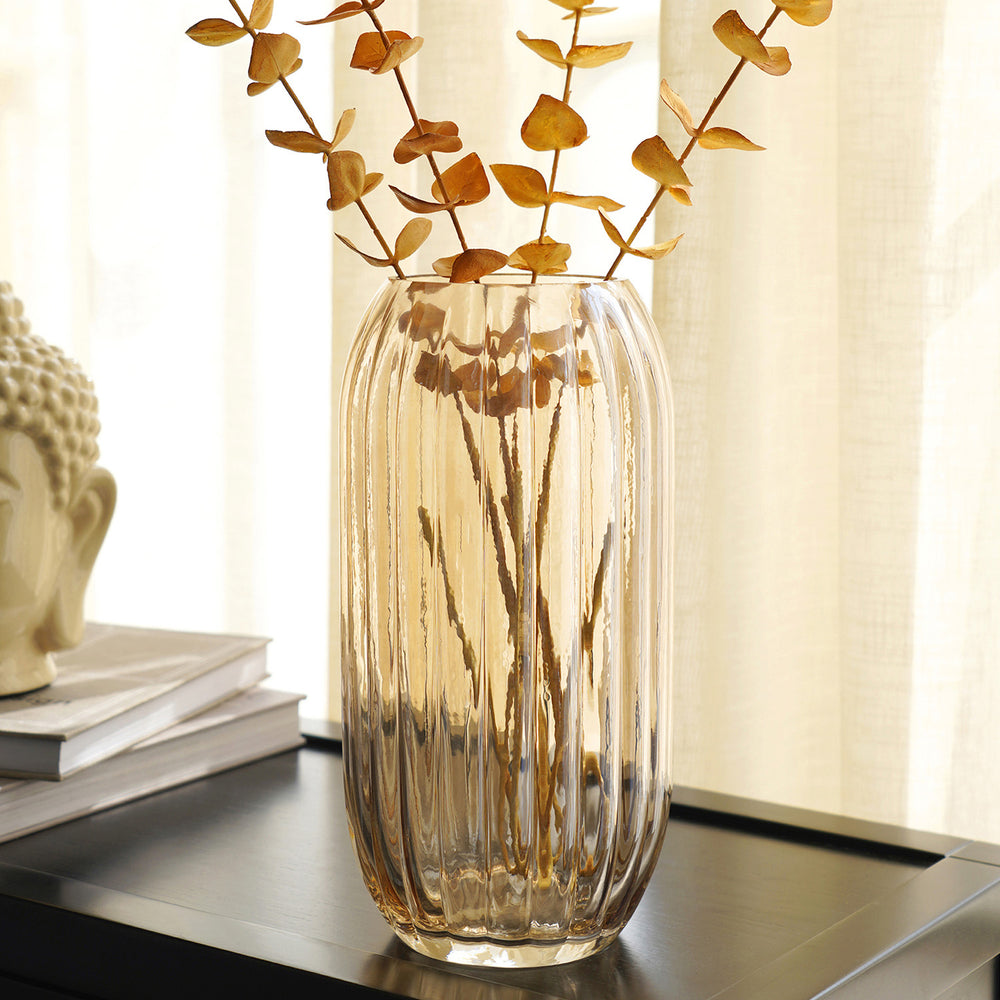 Brown Ribbed Glass Vase