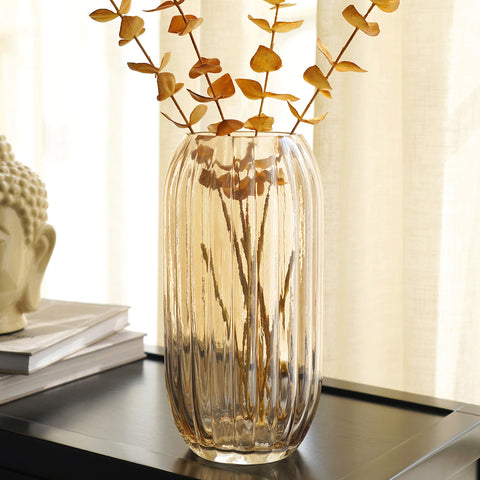 Brown Ribbed Glass Vase