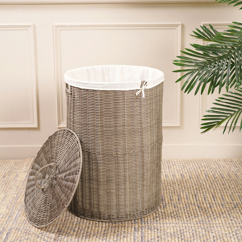 Round Heather Wicker Bin With Lid