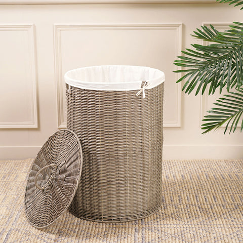 Round Heather Wicker Bin With Lid