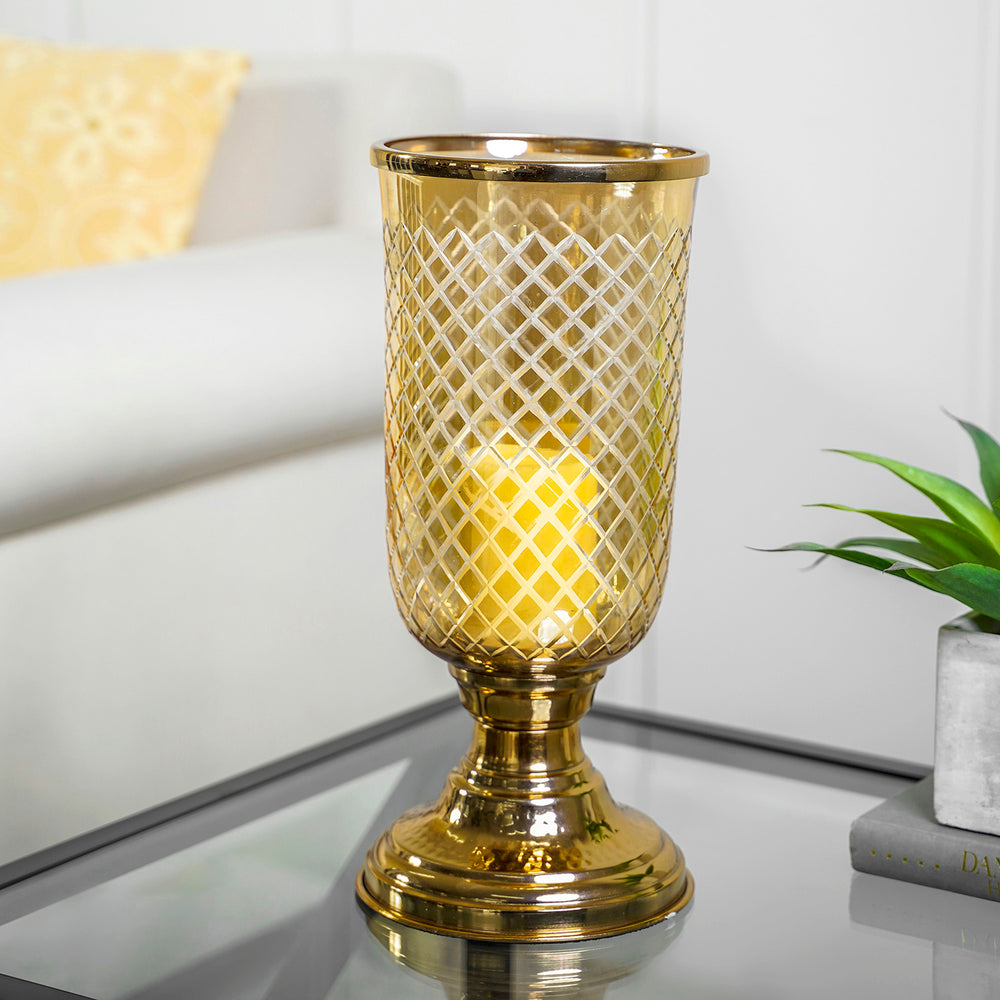 Zina Large Gold Luster Glass Hurricane