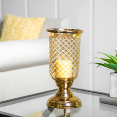Gold-Toned  Transparent Glass Hurricane Candle Holder