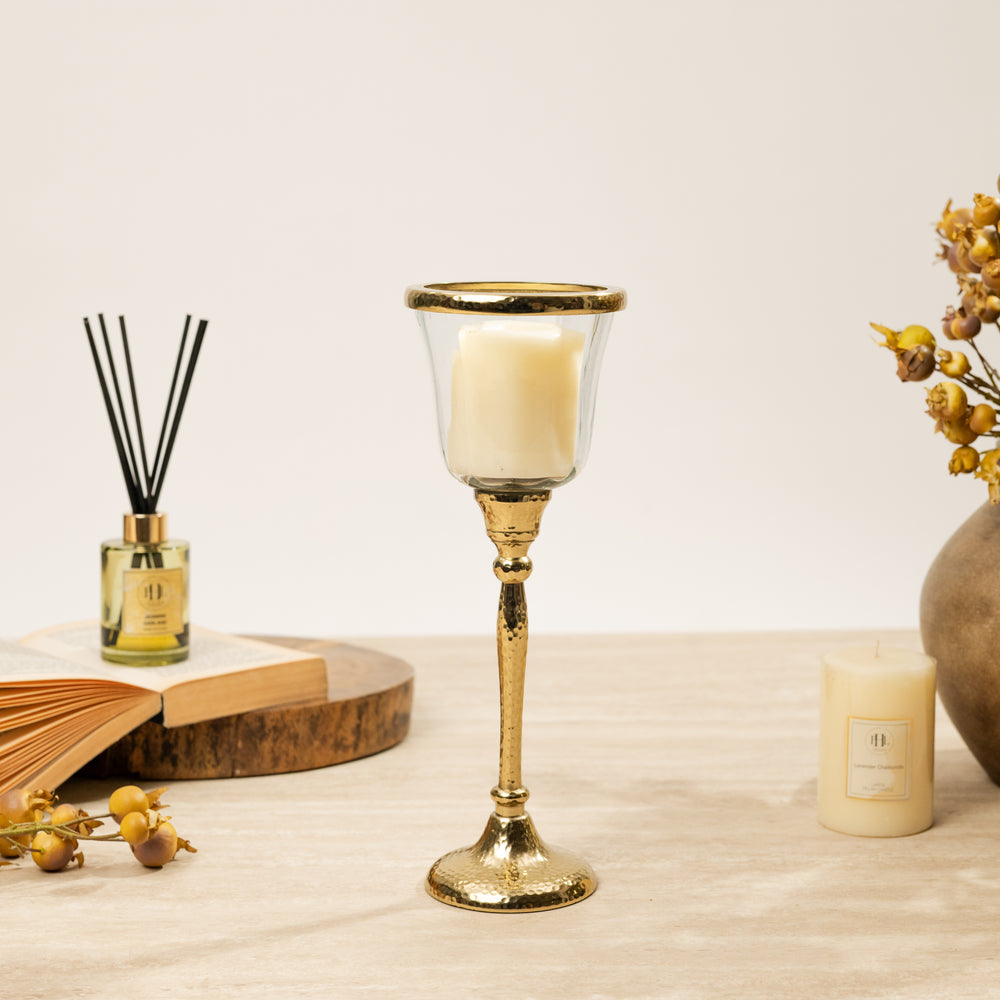 Clear & Gold Hammered Glass Votive Candle Holder