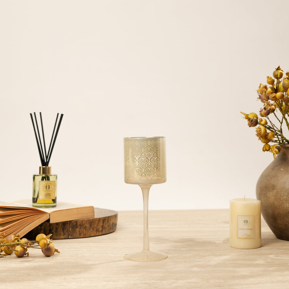 Pearl & Gold Glass Stem Candle Holder