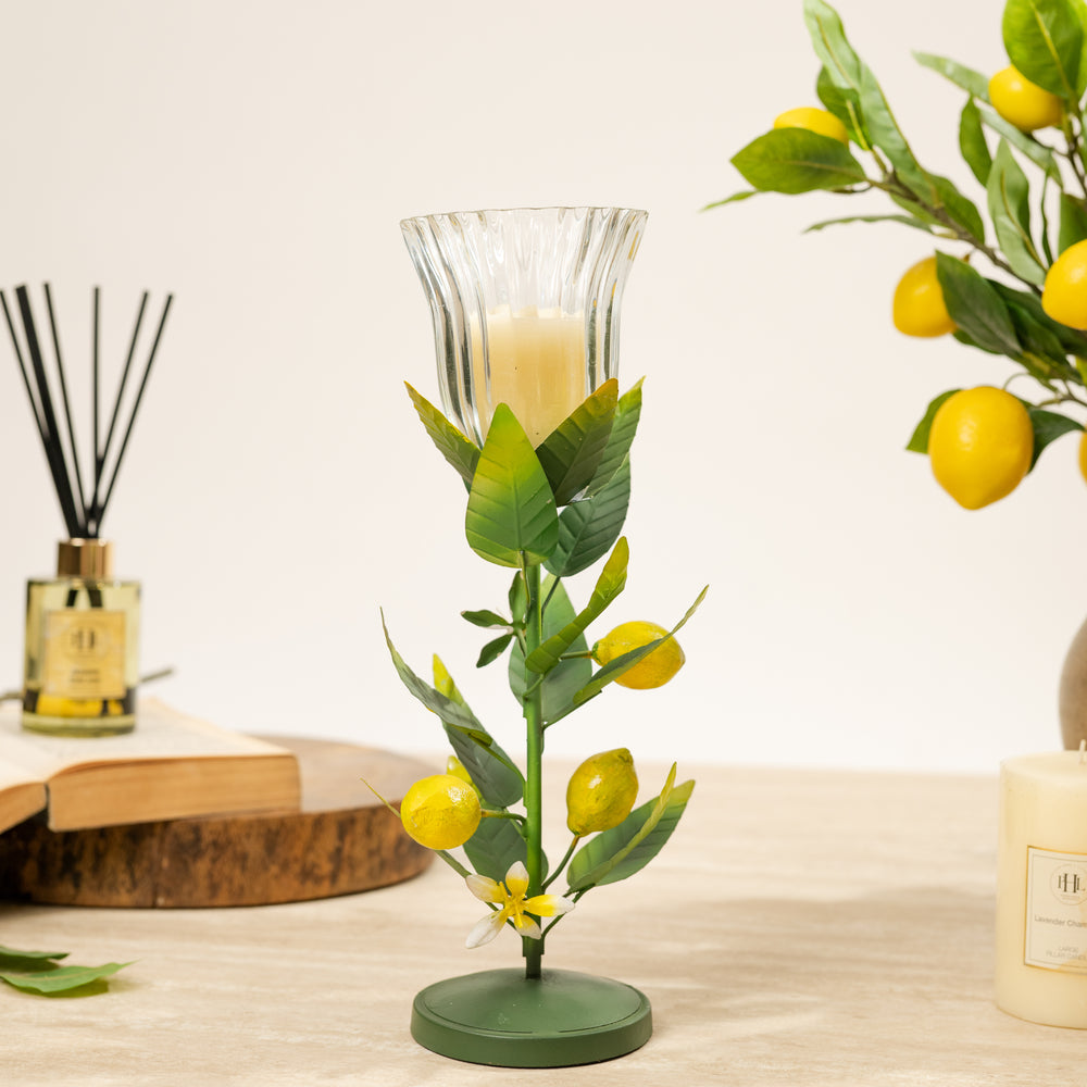 Multicolour Iron & Glass Lemon Votive Candle Holder