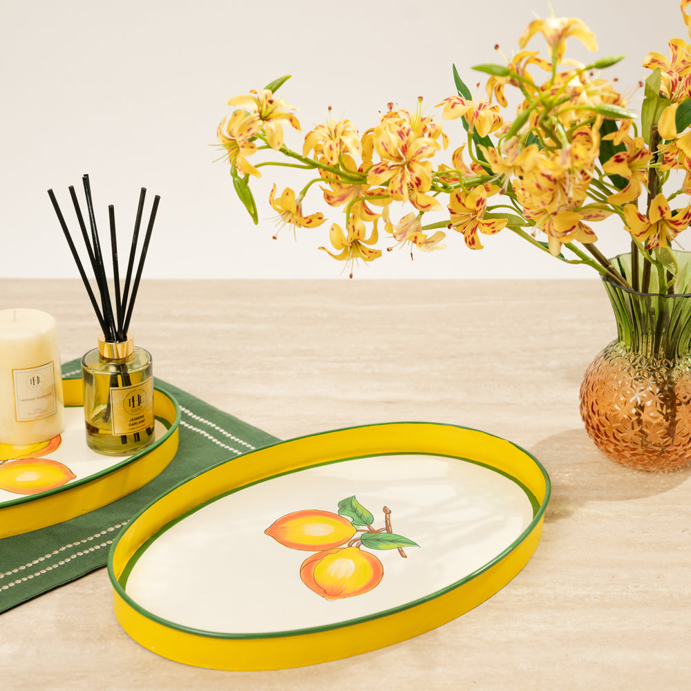 Yellow & Green Iron Lemon Oval Tray - Large