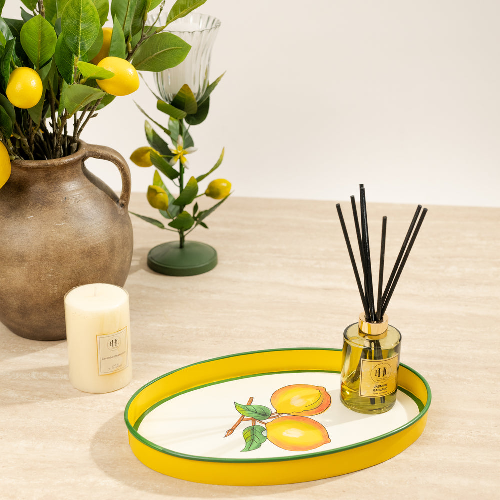 Yellow & Green Iron Lemon Oval Tray - Small