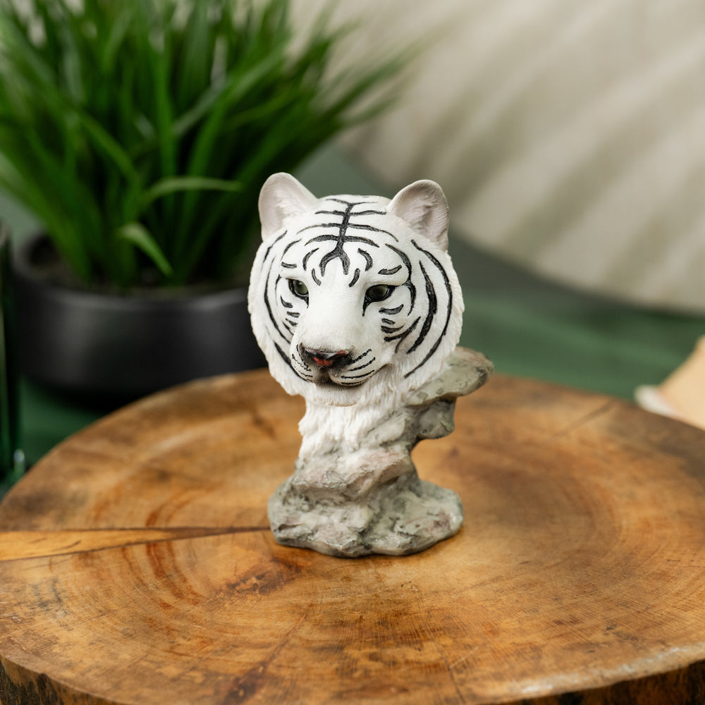 White Polyresin Tiger Head Figurine
