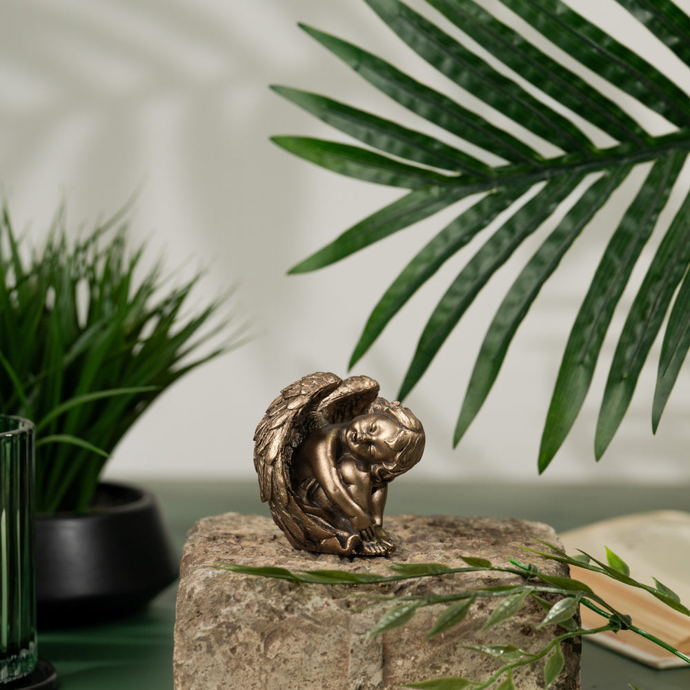 Bronze Polyresin Sitting Angel Figurine