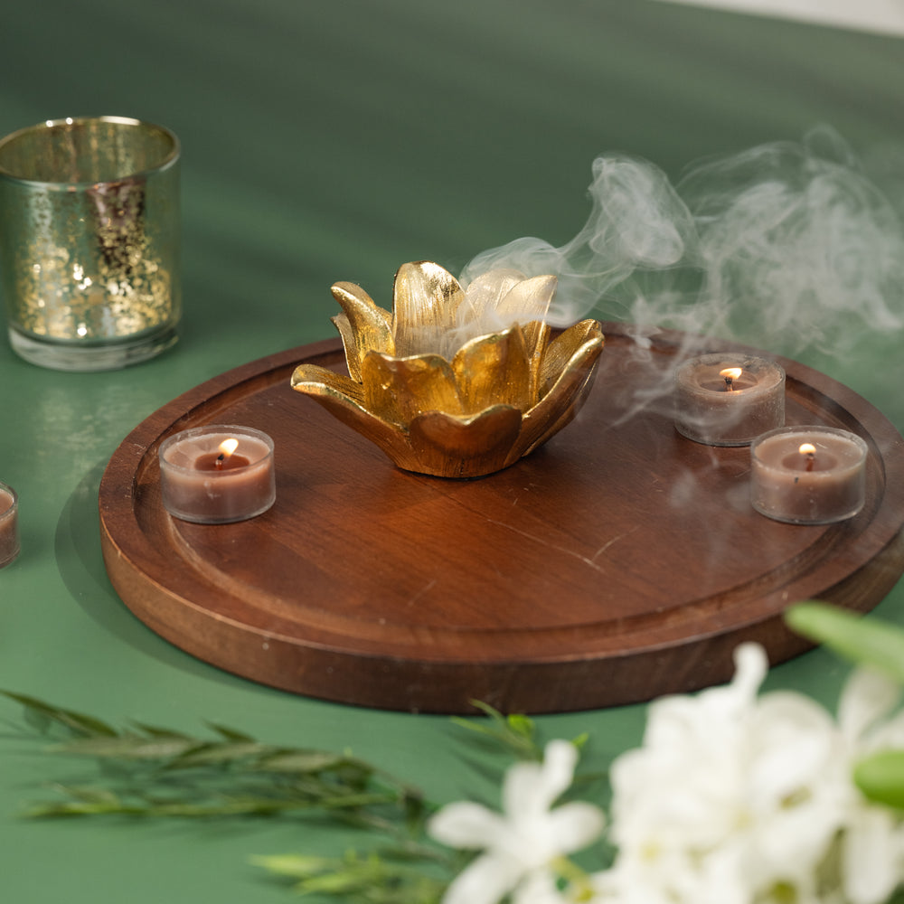 Antique Gold Polyresin Tealight Holder
