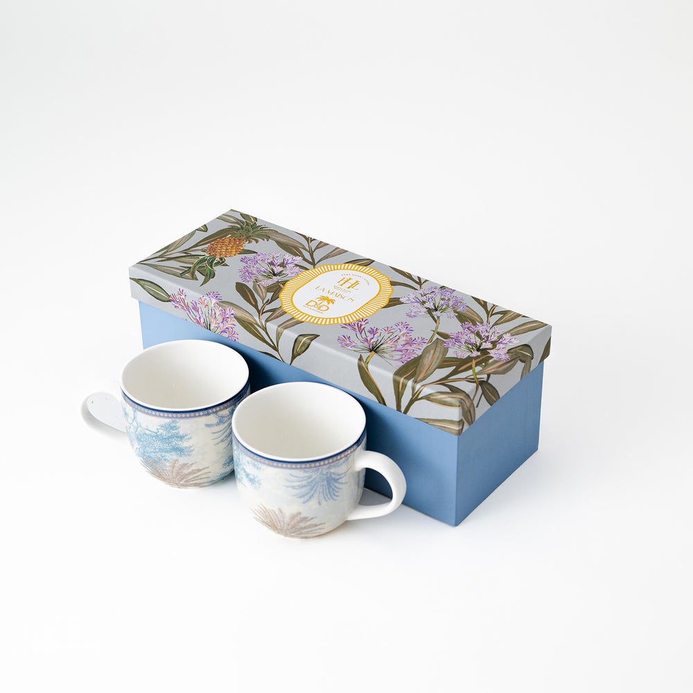 Ivory & Blue Varena Fine Bone China Coffee Mug Set of 2