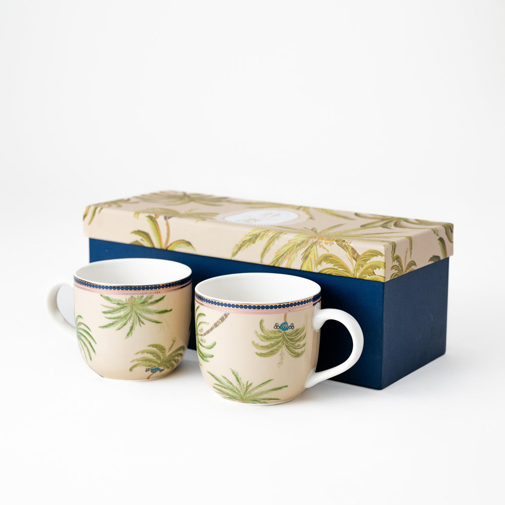 Cream & Green Palmero Fine Bone China Coffee Mug Set of 2