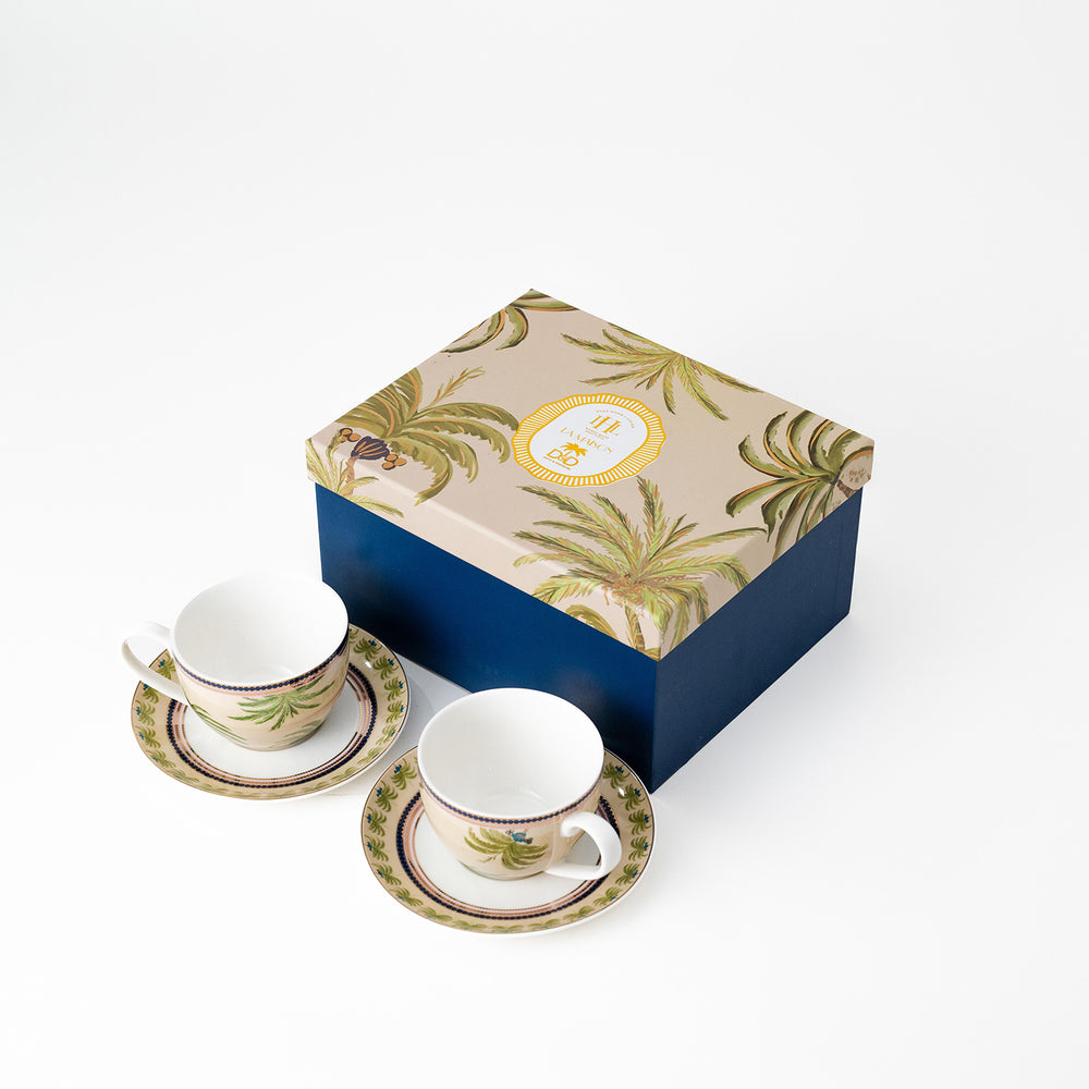 Cream & Green Palmero Fine Bone China Tea Cup & Saucer