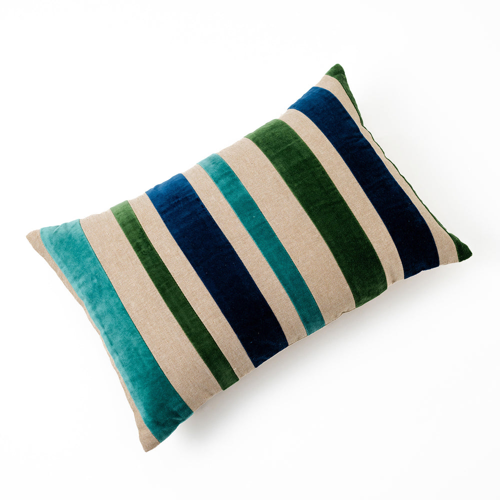 Multicolour Striped Viscose Patch Cushion Cover