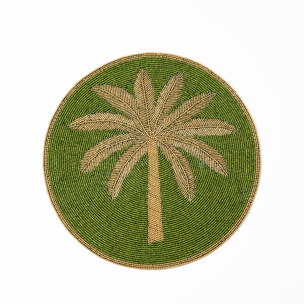 Green Beaded Placemat with Cotton Back