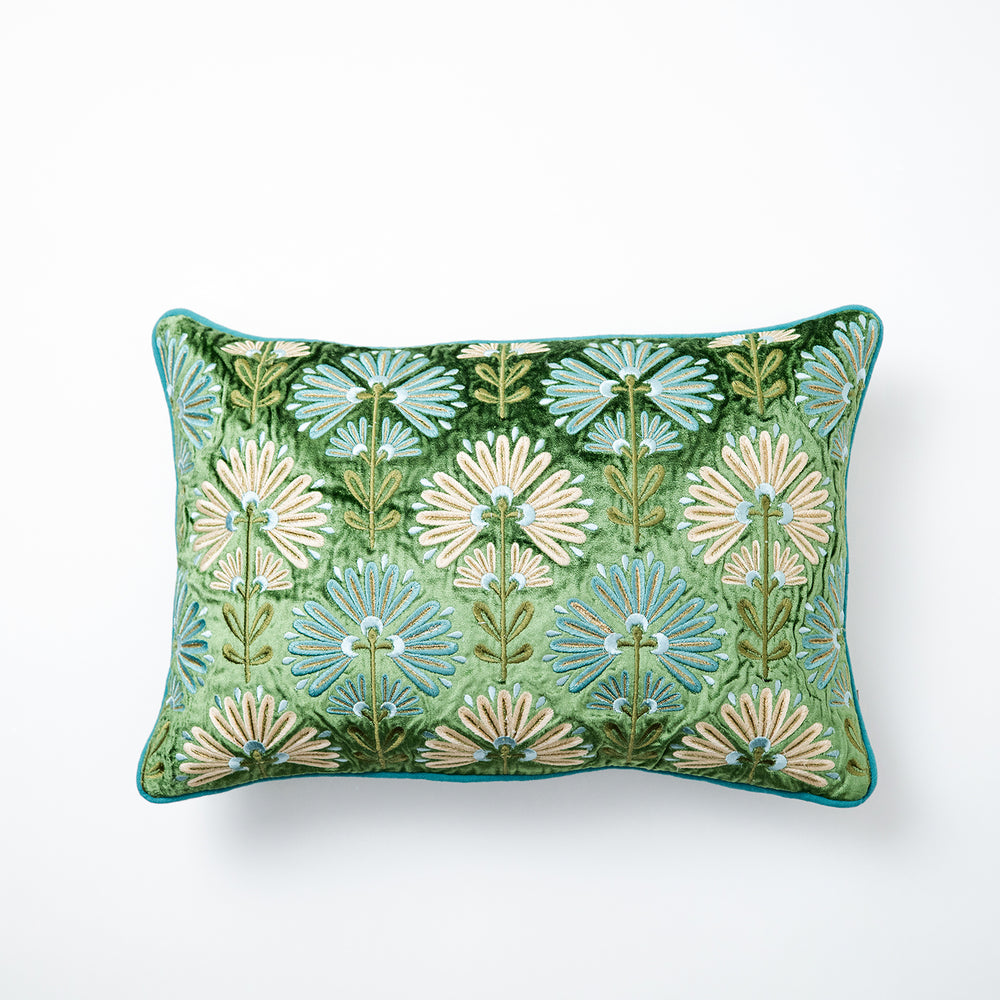 Green Embroidered Cotton Velvet Cushion Cover