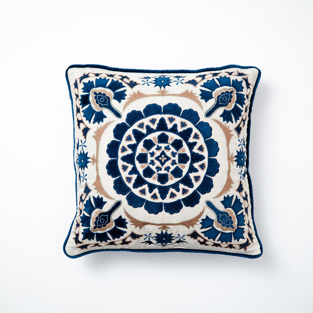 Blue Patchwork Cotton Flex with Viscose Patch Cushion Cover