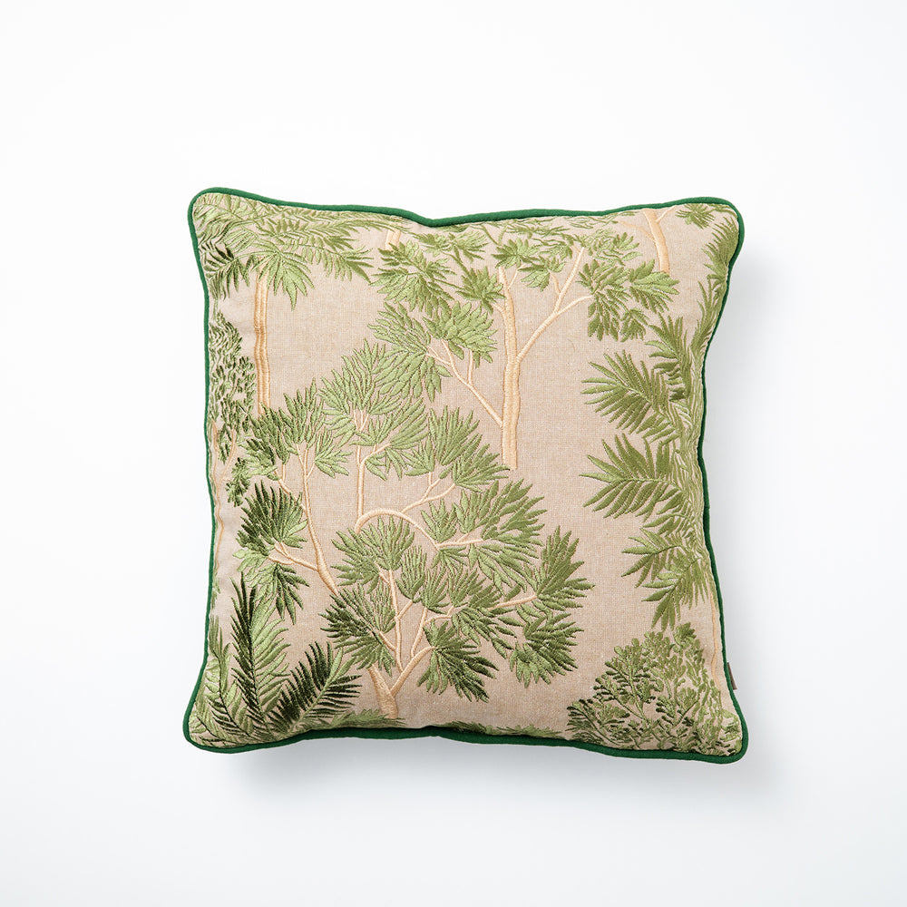 Green Embroidered Cotton Chambray Cushion Cover