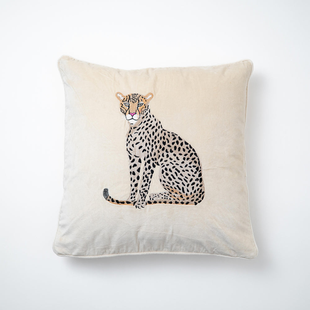 Cream Leopard Viscose Velvet Cushion Cover