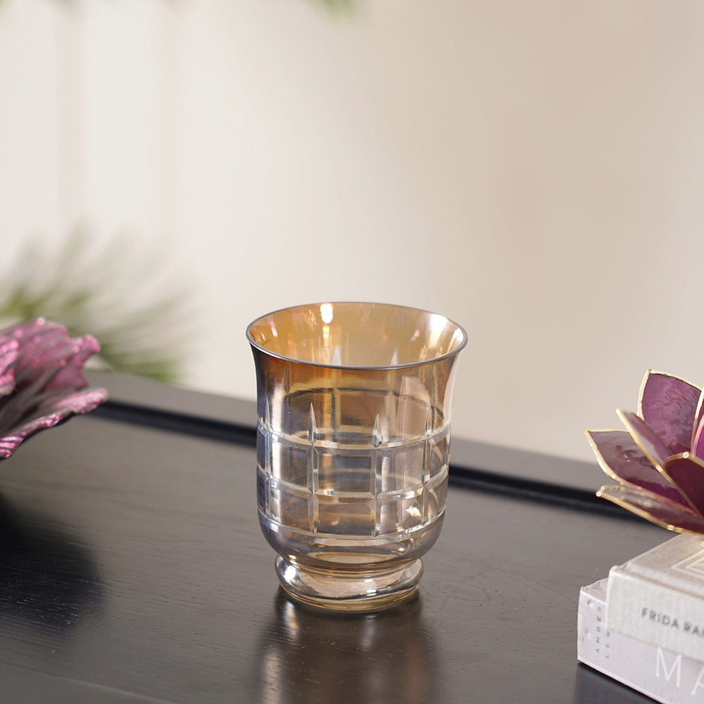 Set of 2 Small Brown Luster Hurricane Glass Holder