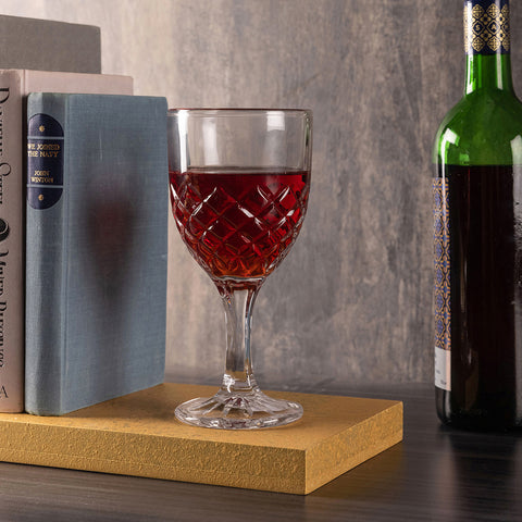 Set of 6 Clear Diamond Cut Royal Goblets