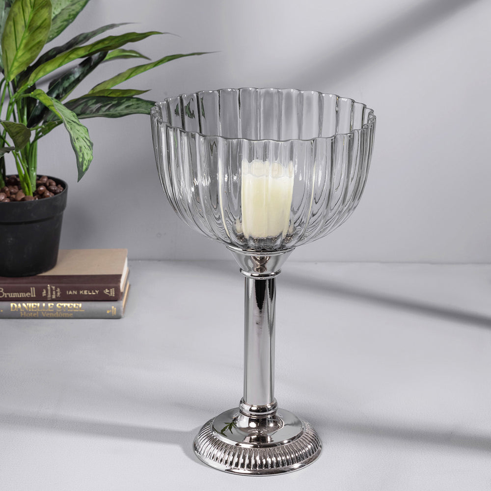 Large Stemmed Bloom Hurricane Candle Holder