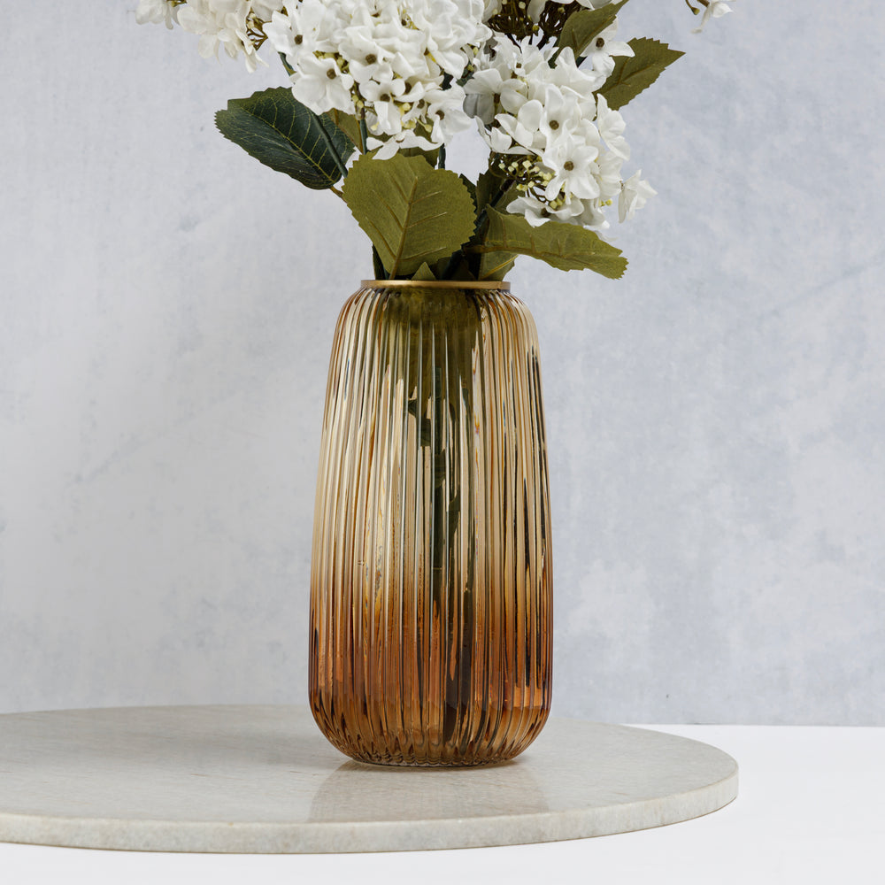 Light Amber & Dark Amber Ribbed Vase