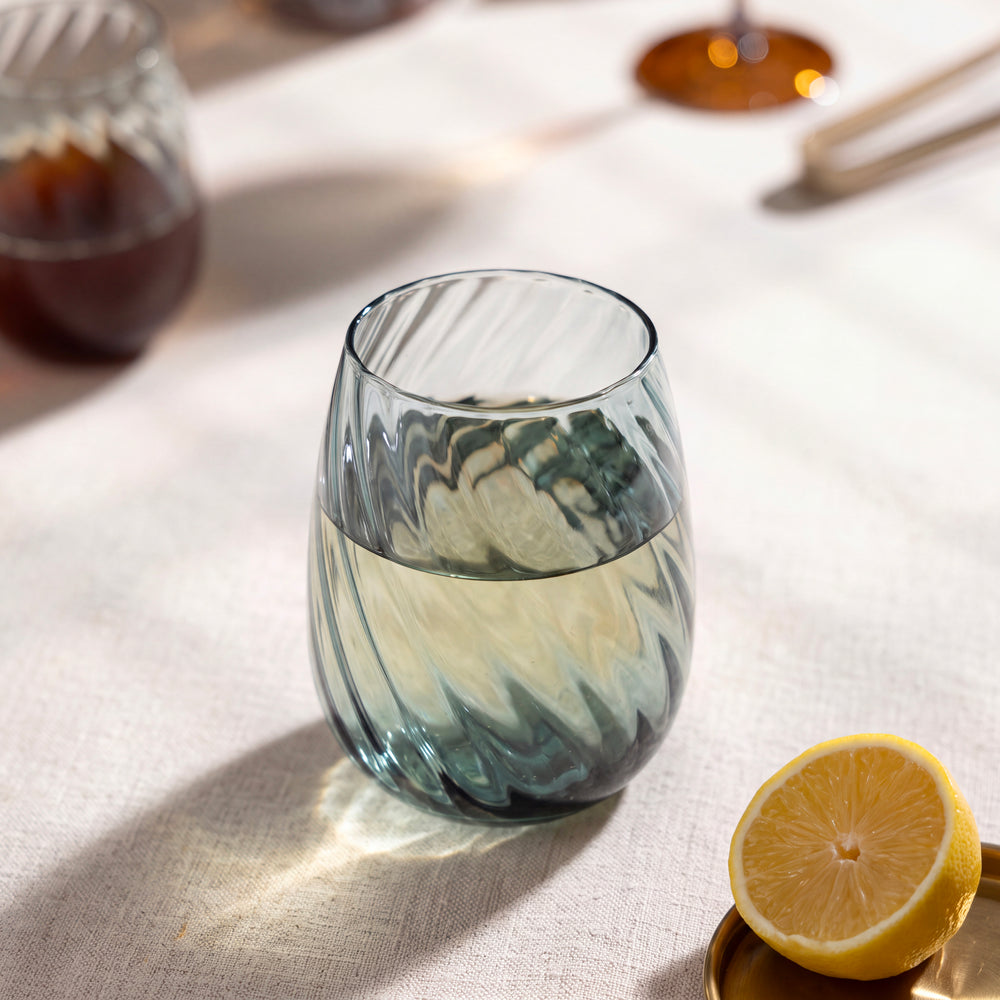 Set of 4 Clear & Gold Glass Drinking Glasses