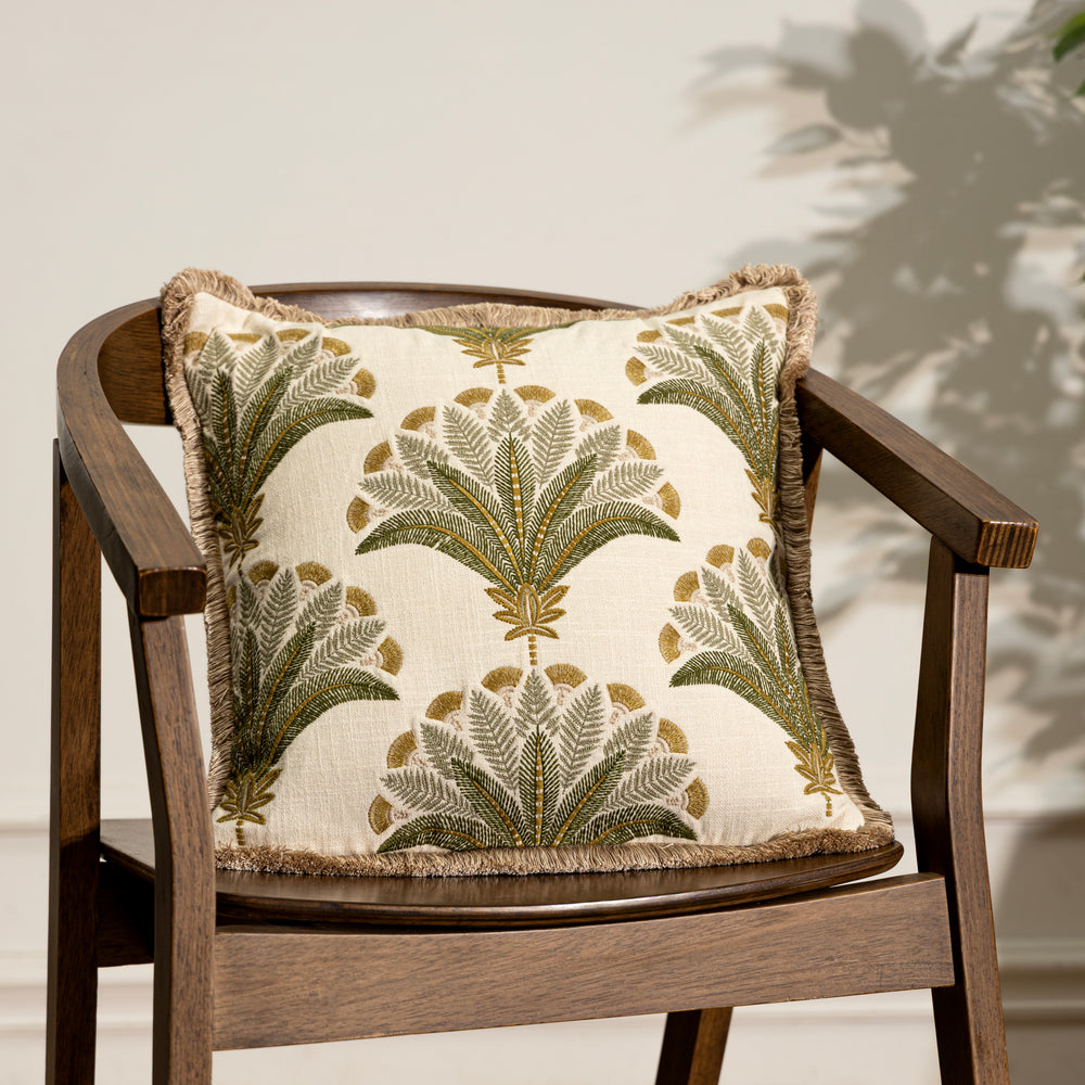Jade Embroidered Cushion Cover – Beige & Green