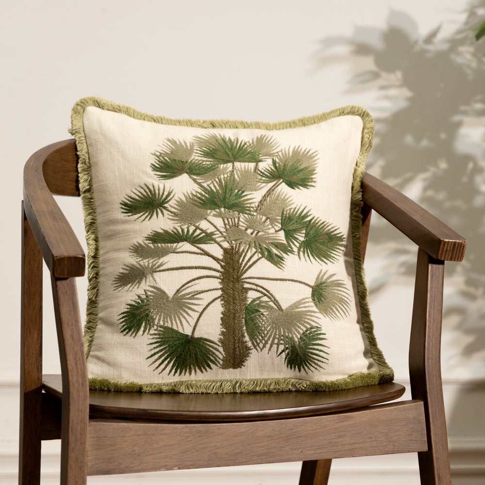 Ventaglio Embroidered Cushion Cover – Beige & Green
