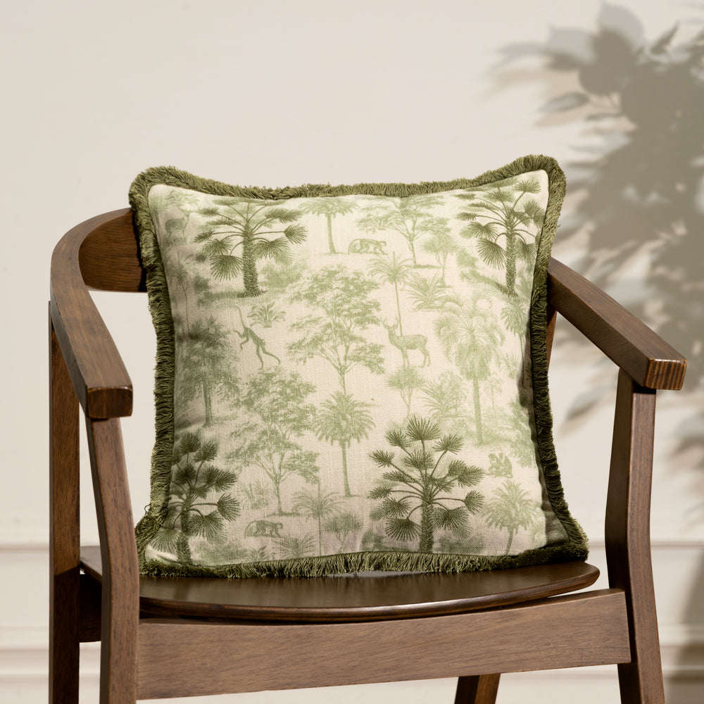 Savane Embroidered Cushion Cover – Beige & Green