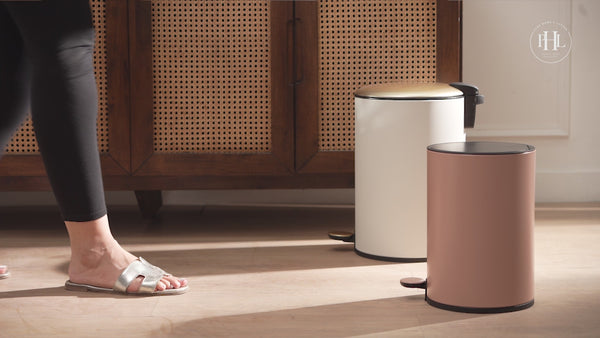 Blue Iron Pedal Round Dustbin with Black Lid - Small