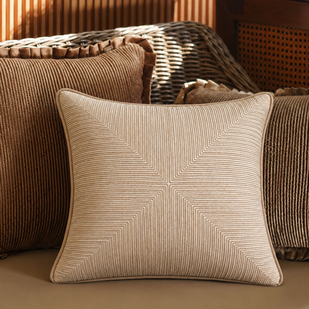 Beige Embroidered Cushion Cover