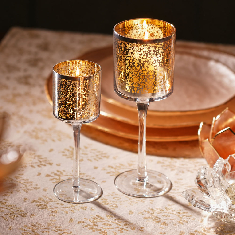 Floral Pattern Stem Candle Holders - Set of 2