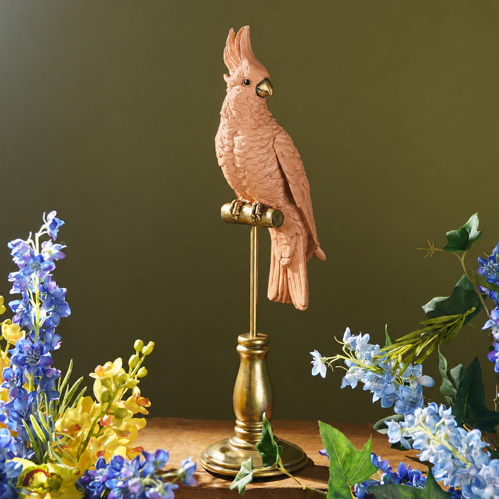 Coral & Bronze Decorative Parrot Figurine