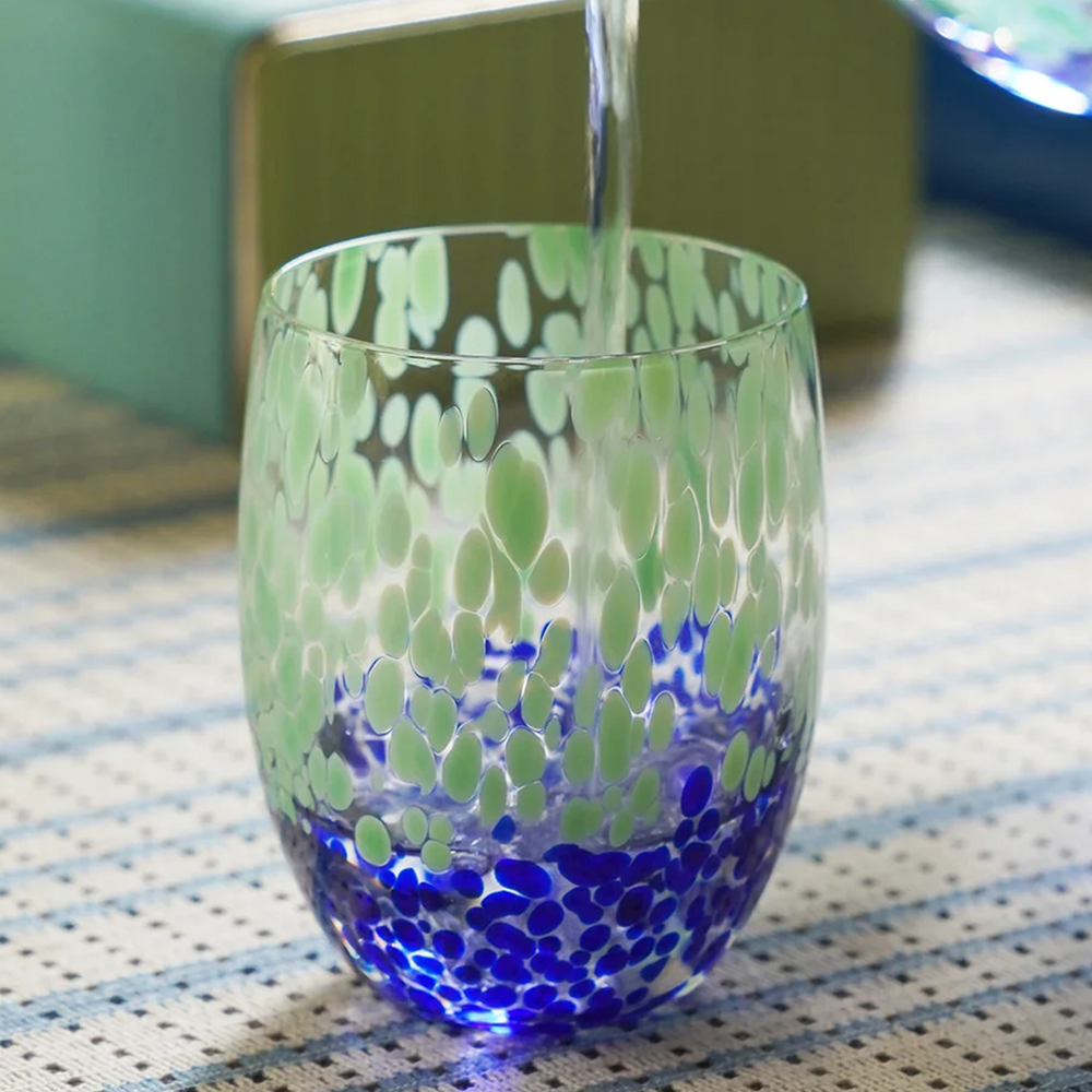 Blue & Green Speckled Glass Tumbler