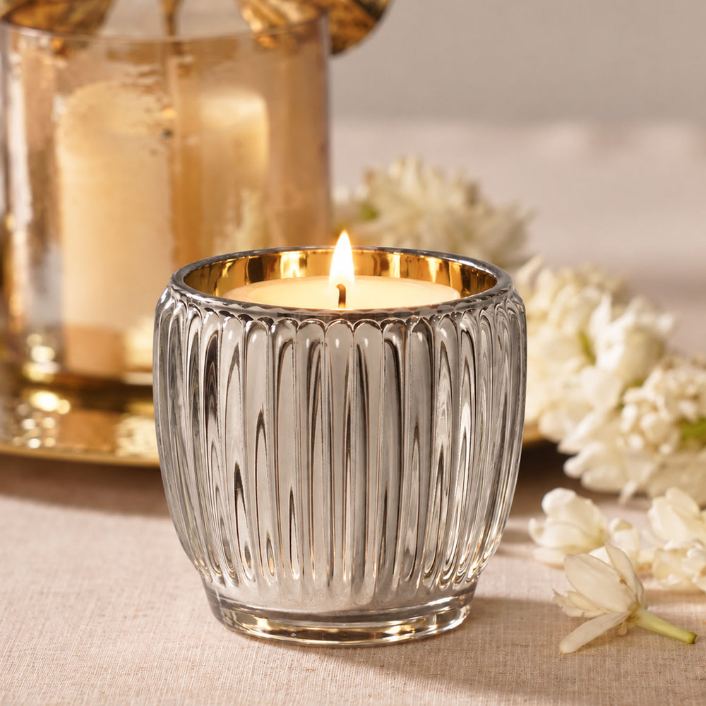 Silver Ribbed Tealight Holder - Small