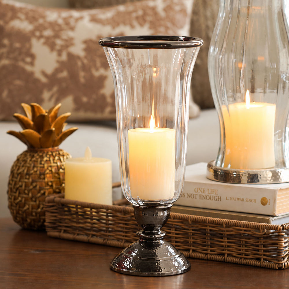 Silver & Clear Glass Hurricane Candle Holder (Compact)
