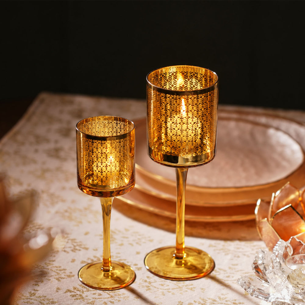 Lace Pattern Stem Candle Holders - Set of 2