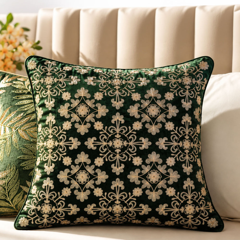 Green Ari Embroidered Cushion Cover