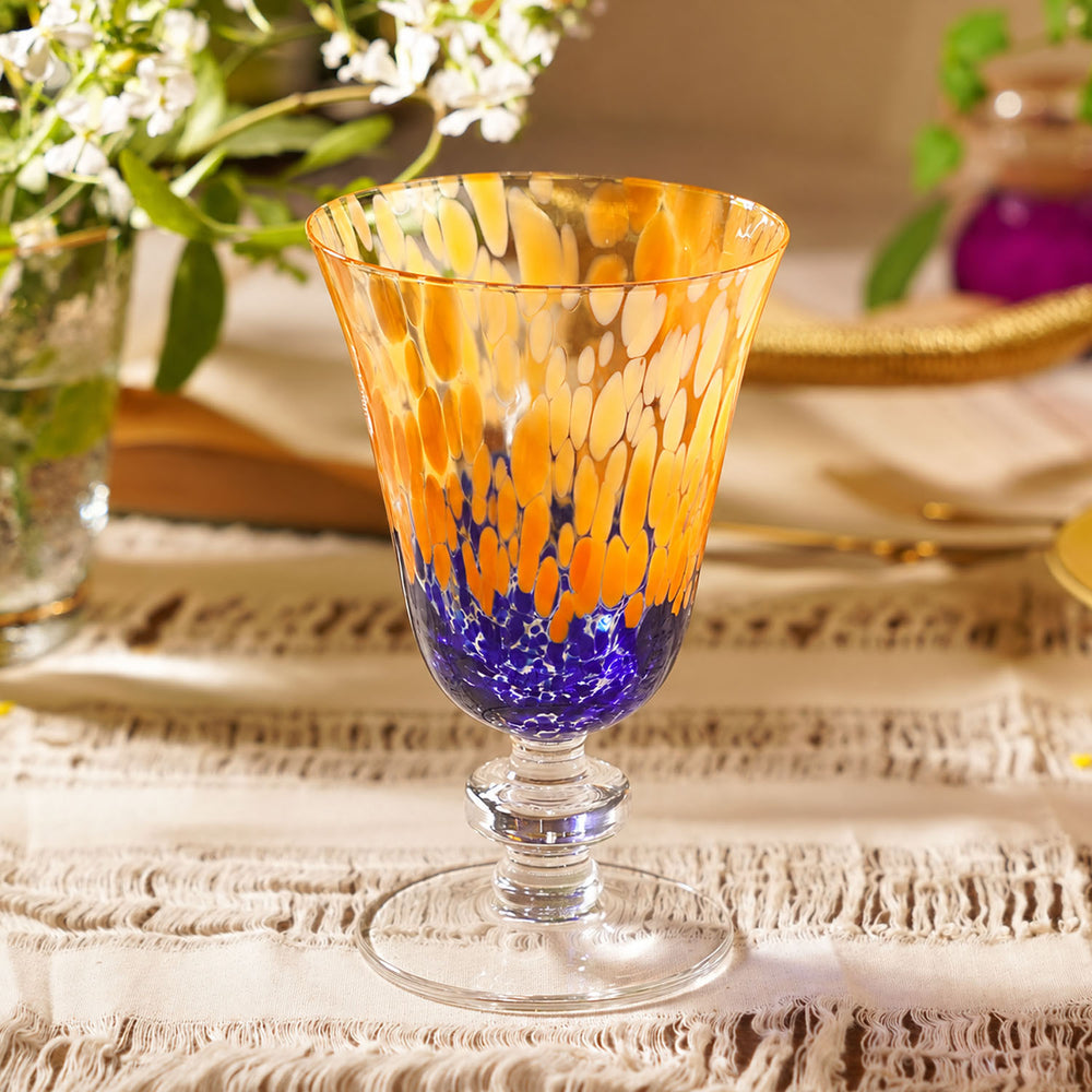 Orange & Blue Speckled Glass Wine Tumbler
