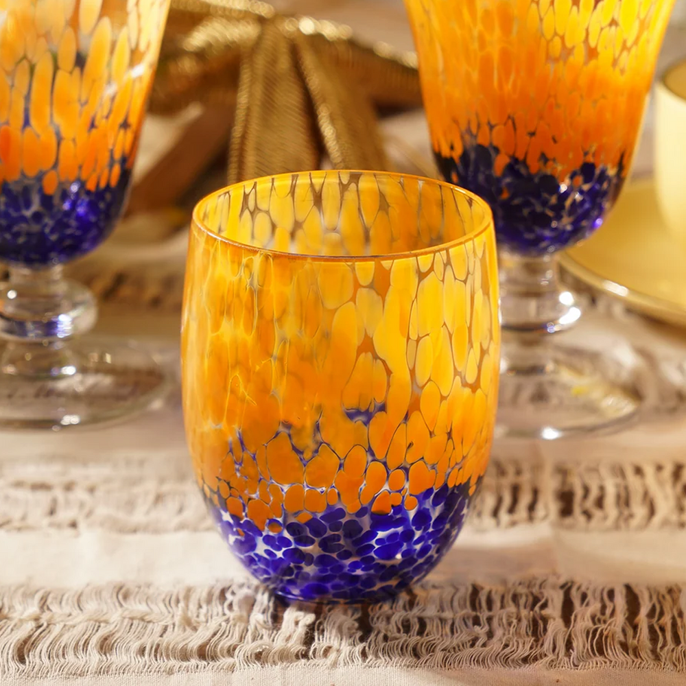 Orange & Blue Speckled Glass Tumbler