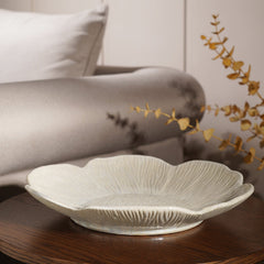 White Floral Glazed Ceramic Platter - Large