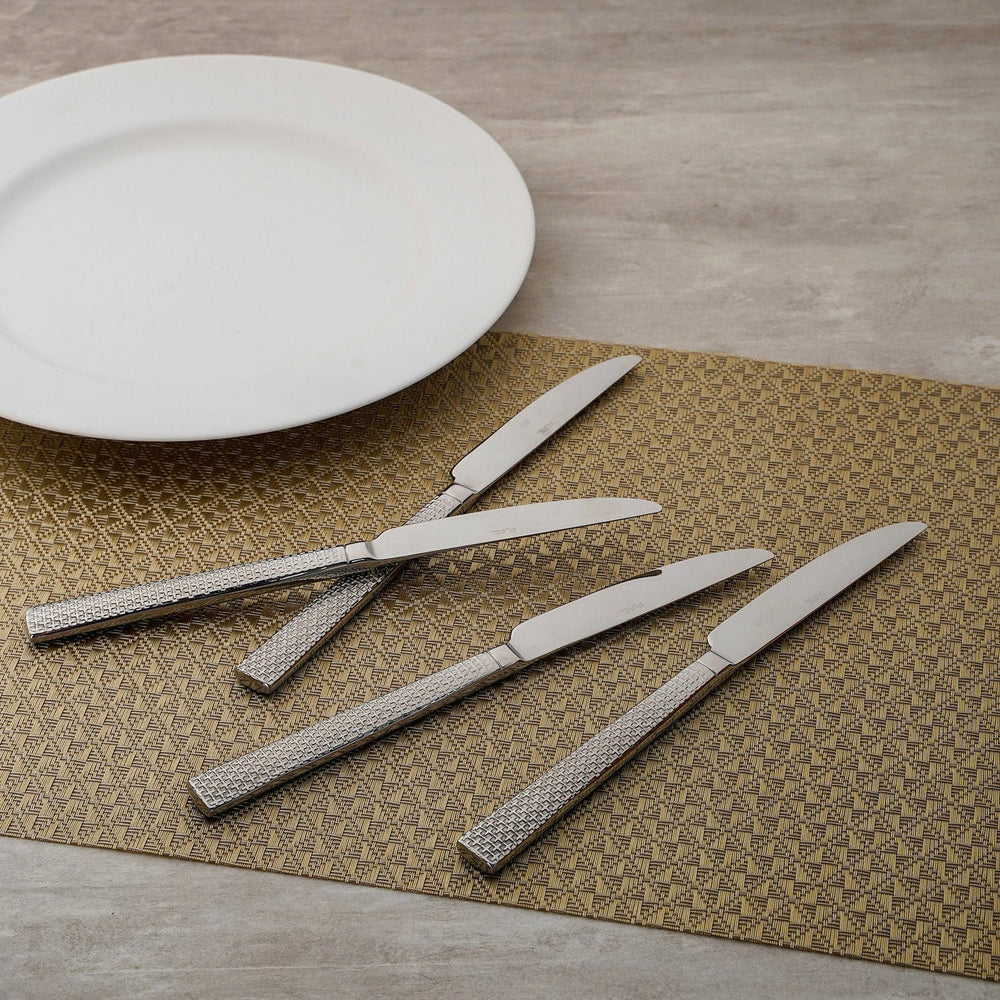 Set Of 4: Silver Colour Knit Table Knife