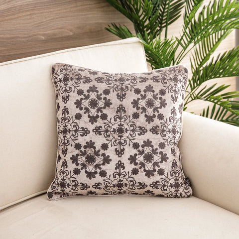 Grey Beige Embroidered Linen Square Cushion Cover